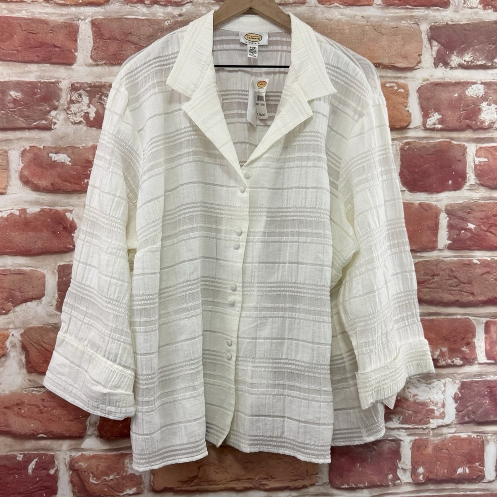Vintage Talbots Top Women's 24W White Striped Burnout Casual Career Shirt